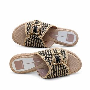 Dolce Vita Alonzo‎ Sandel Black/Natural Raffia Gold Buckle Size 7
